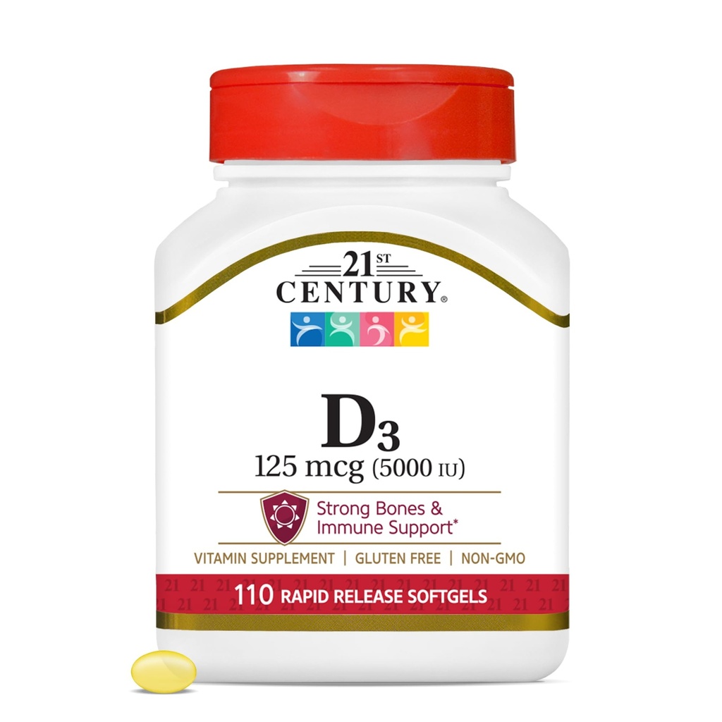 21st Century Healthcare Vitamina D3 125 mcg (5.000 IU) Rapid Release Softgels, 110 Count