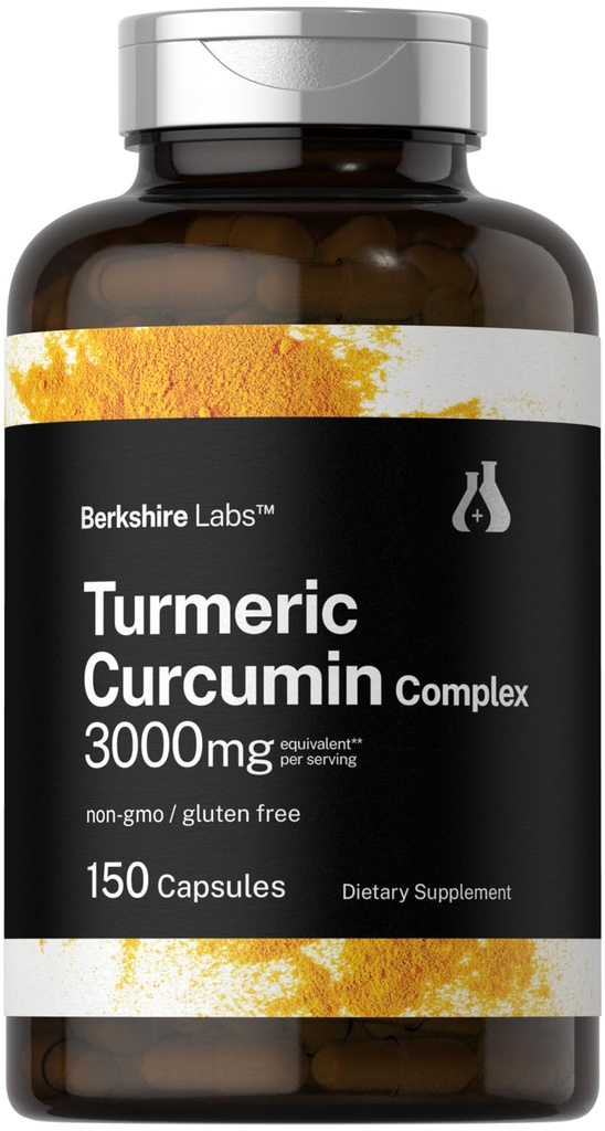 Horbäach Curcumin Turmeric 3000mg | 150 capsule | Supplemento di curcuma con estratto di pepe nero | Non-GMO, Gluten Free Herbal Complex | by Berkshire Labs