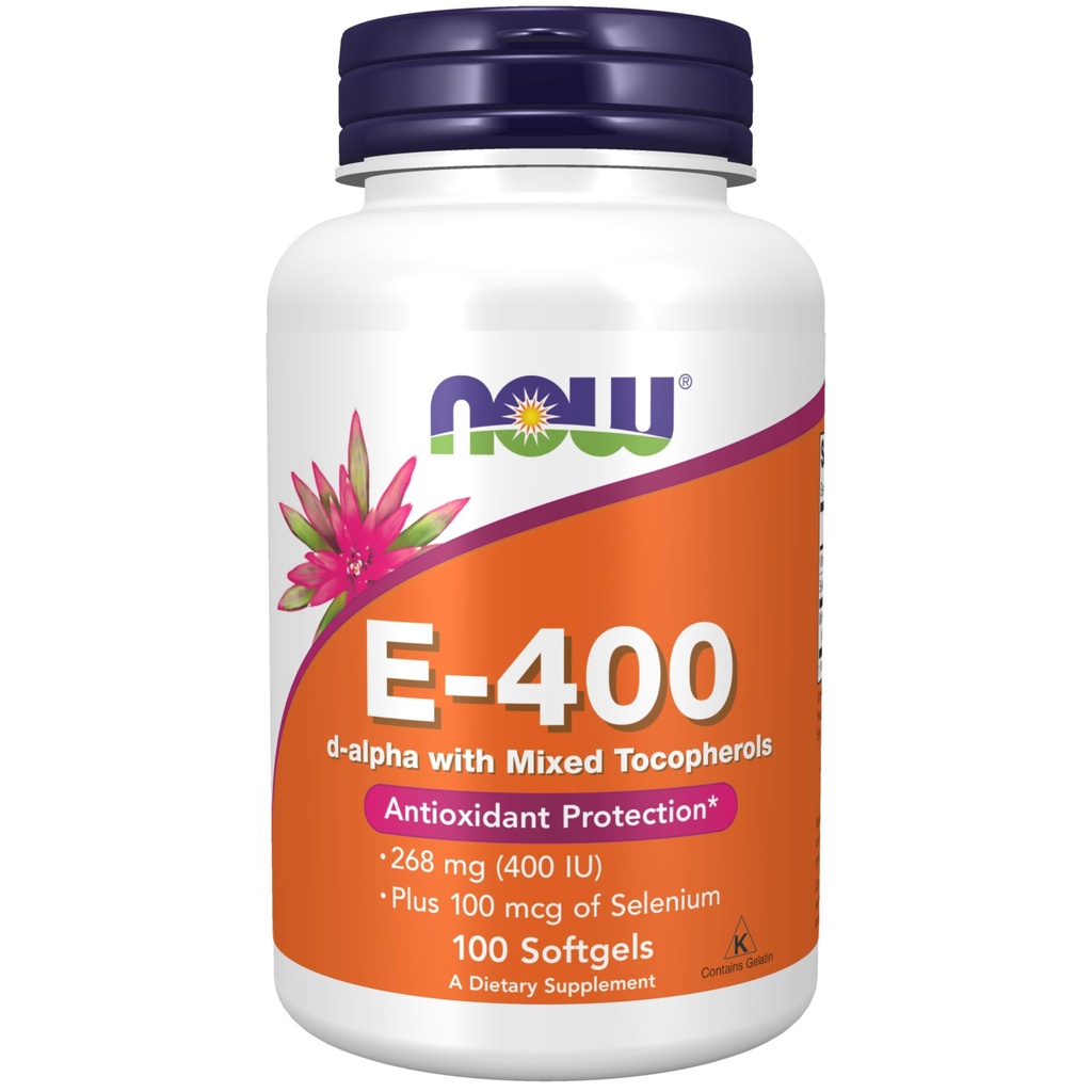 NOW Integratori, Vitamina E-400 IU, Tocoferoli Misti, Protezione Antiossidante*, 100 Softgels