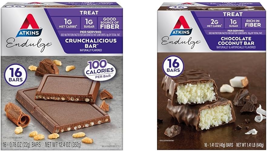 Atkins Endulge Crunchalicious Chocolate Bar 16 Conte & Chocolate Coconut Bar 16 Conte Bundle