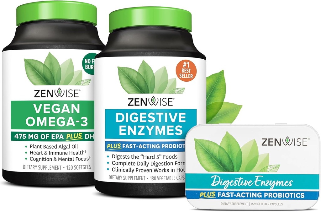 Zenwise salute enzimi digestivi Vegan Omega e Free Travel Tin