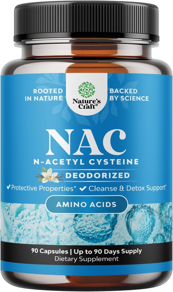 NAC Supplemento N-Acetyl Cysteine con Vanilla - Detox N-Acetylcysteine Supplemento per Lung Health & Respiratory Function, Liver & Kidneys Detox & Cleanse - Amino NAC Capsule per Adulti - 90 Ct
