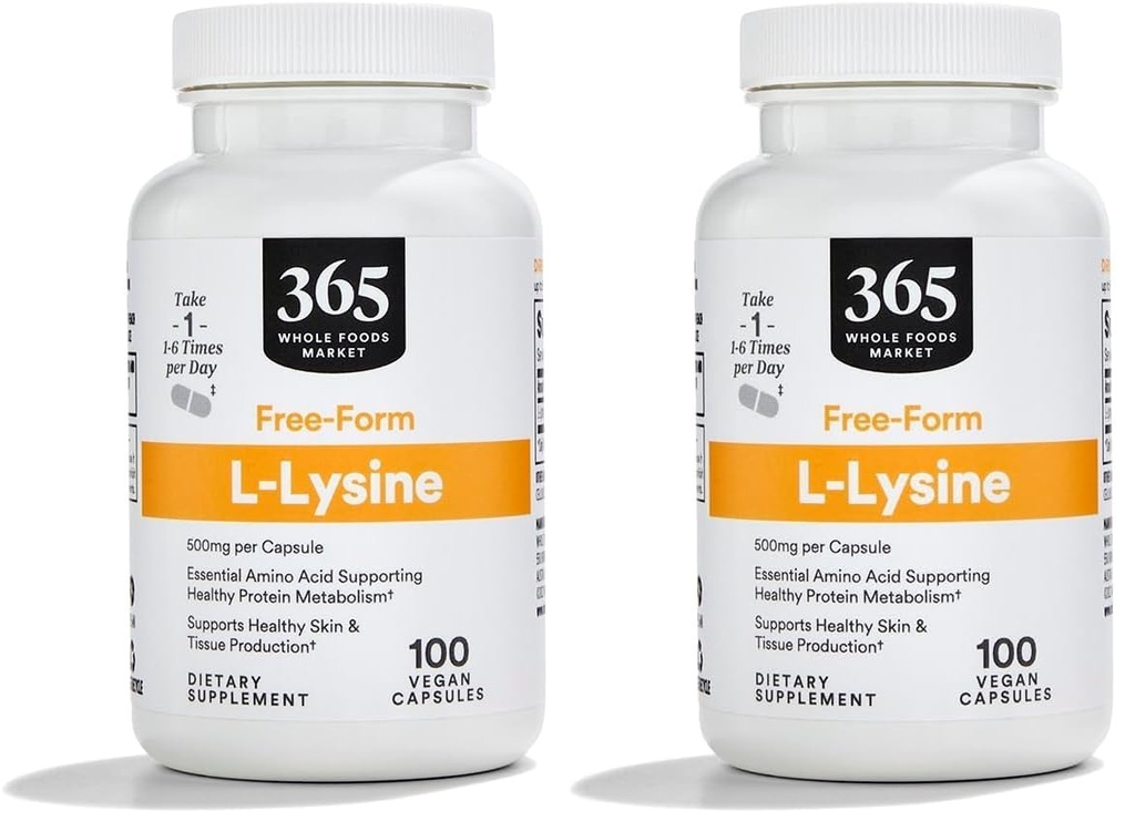 365 By Whole Foods Market, L Lysine 500 Mg Capsule vegetali, 100 Conte (Pack of 2)