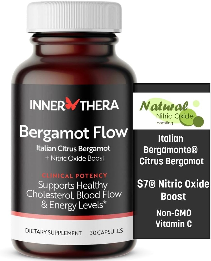 Bergamot Flow Italian Citrus Bergamot + S7 Nitric Oxide, Bergamotto Supplemento per Alto Colesterolo - Aumentare il flusso sanguigno, Circolazione e livelli di energia - Realizzato con l'estratto bergamasco italiano brevettato