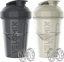 VELOMIX -2 Pack- 20 oz Protein Shaker Bottiglie per Miscele Proteine - 2x Wire Whisk | Leak Proof Shaker Cups for Protein Shakes and Pre Workout | Protein Shaker Bottle Pack (Gray/White)
