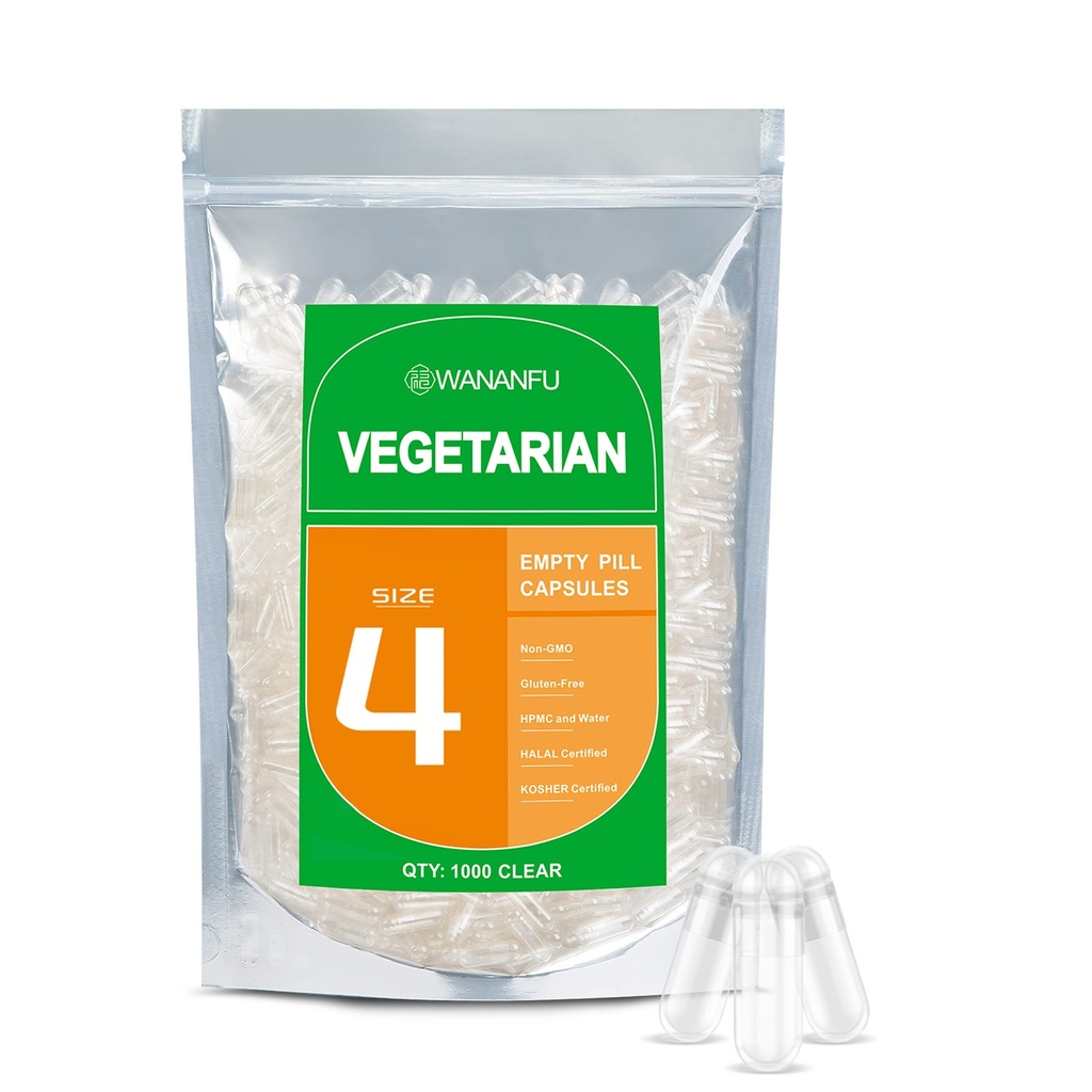 wananfu Size 4 capsule vuote vegetariano (1000 conte), trasparente riempibile pillole veggie dimensione 4 per fare i vostri supplementi