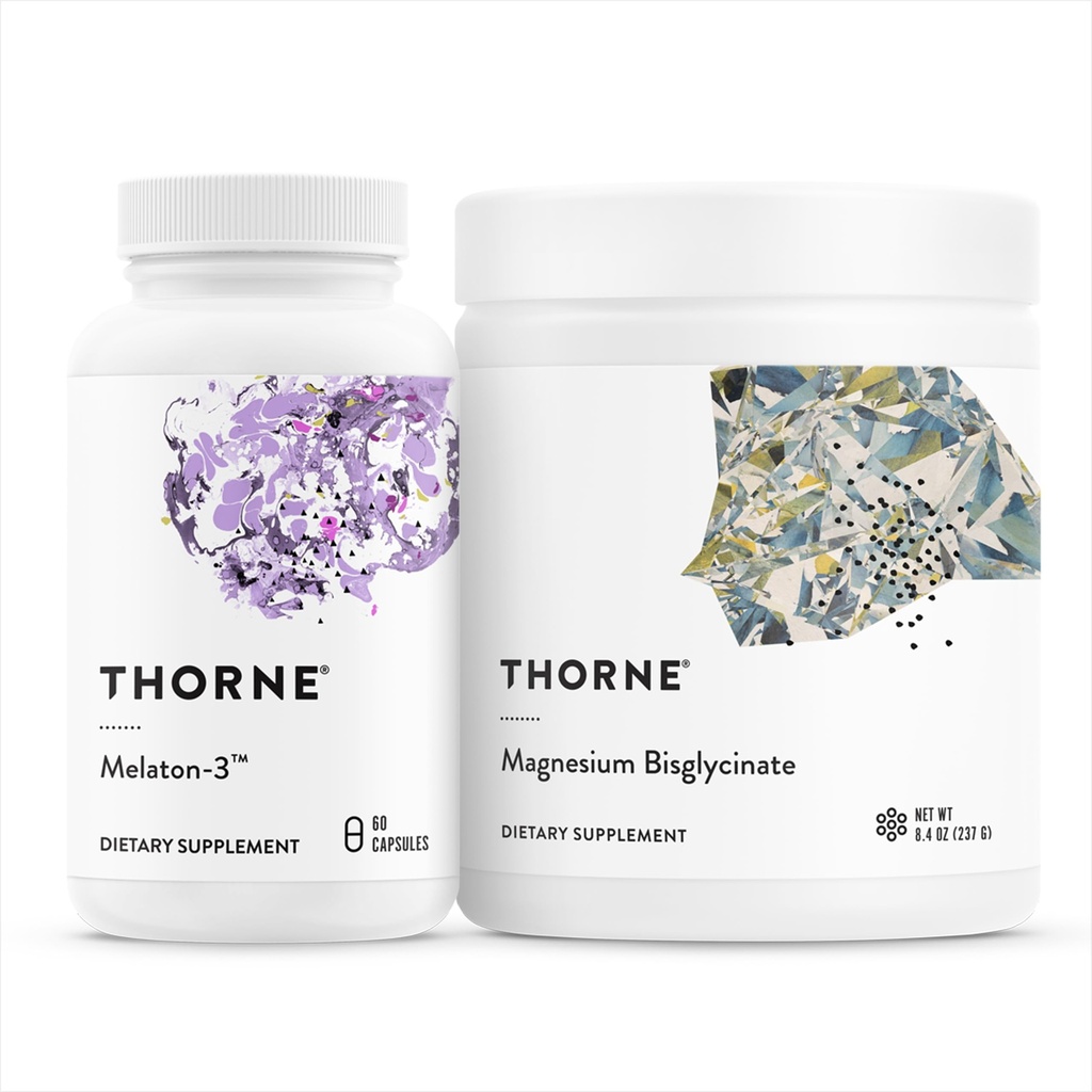 THORNE - Supporto per il sonno Duo - Polvere di biglicinato di magnesio + Melaton-3 per il sonno riposante - 60 Serve