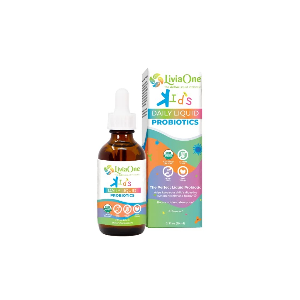 LiviaOne Probiotici Liquidi Giornalieri per Bambini, Integratore Probiotico per Salute Digestiva e Supporto Immune, USDA-Certified Organic, Vegan, e Allergeni-Free, Non OGM Probiotici, 2 Fl Oz (Pack of 1)