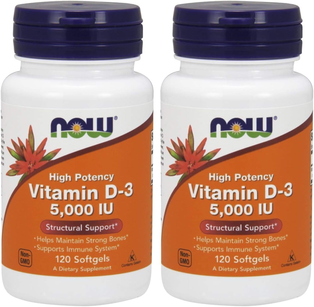 NOW Vitamina D-3 5000 IU,120 Softgels (Pacchetto di 2)