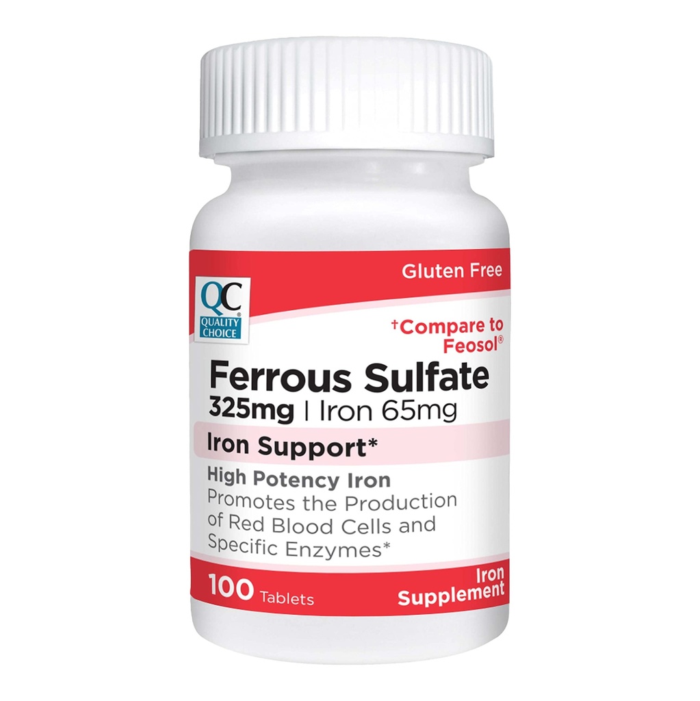 Scelta di qualità Ferro 65 mg (325 mg Ferrous Sulfate) Tavole di supplemento di sostegno del ferro ad alta potenza in 100 Conte Bottiglie
