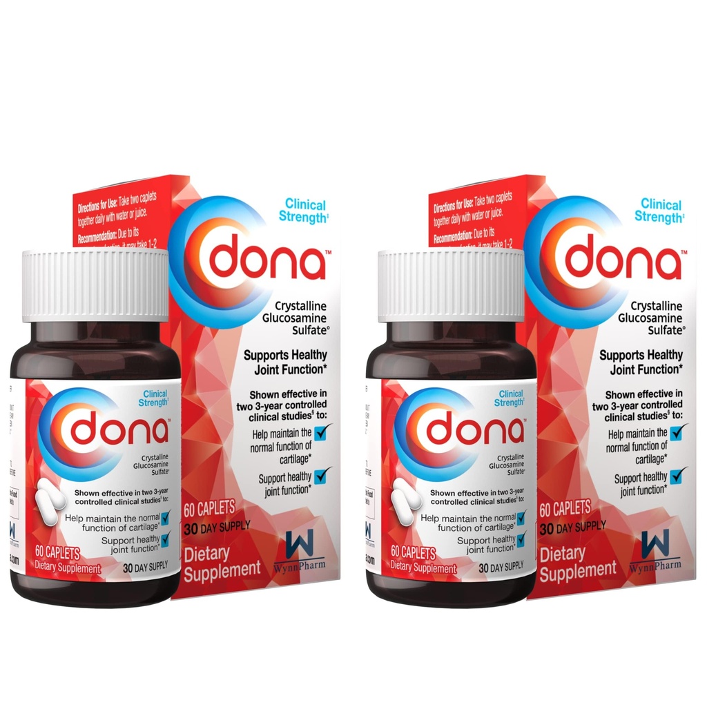 Solfato di Glucosamina di Dona Cristallina, 750 Mg, Pillole di Integratore Congiunto per Ginocchiera Comfort & Joint Health Support, 750 Mg, 60 Count (2 Pack).