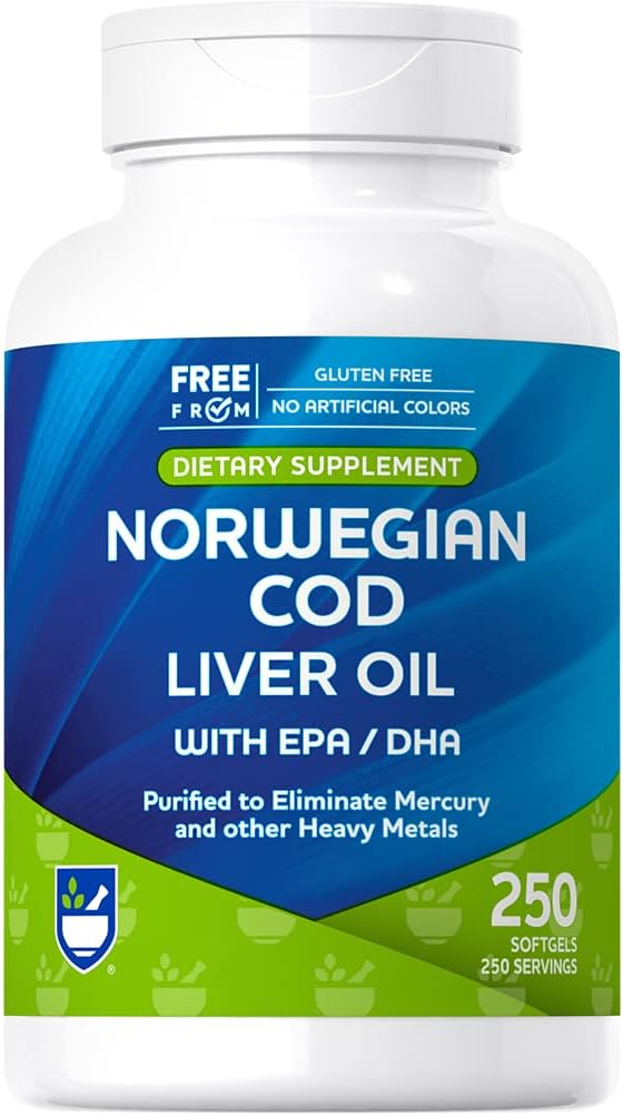 Rite Aid Cod Liver Oil Softgels 250 Count, con EPA e DHA, Supporta la salute di cuore, cervello e visione