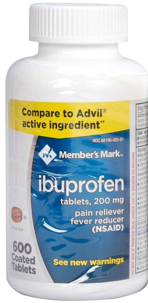 I membri Mark Ibuprofen Coated Tablets 200mg Pain Reliever Fever Riduttore, 1 bottiglia, 600 compresse