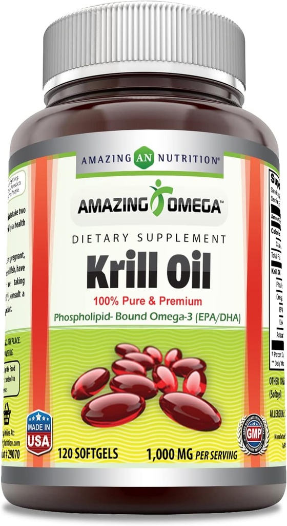 Incredibile Omega Krill olio con Omega 3s EPA, DHA, Phospholipids e Astaxanthin 1000 Mg per Serving 120 softgels Supplemento | Non OGM | Gluten Free