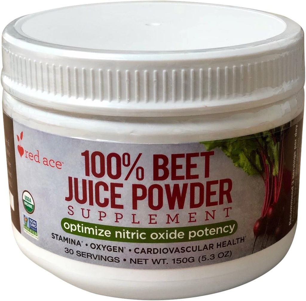 Ace rosso 100% certificata Organic Beet Succo Supplemento Polvere/Nitric Oxide Booster/Helps Stamina, No Sugar Aggiunto, Non GMO, 5.3 oz Jar