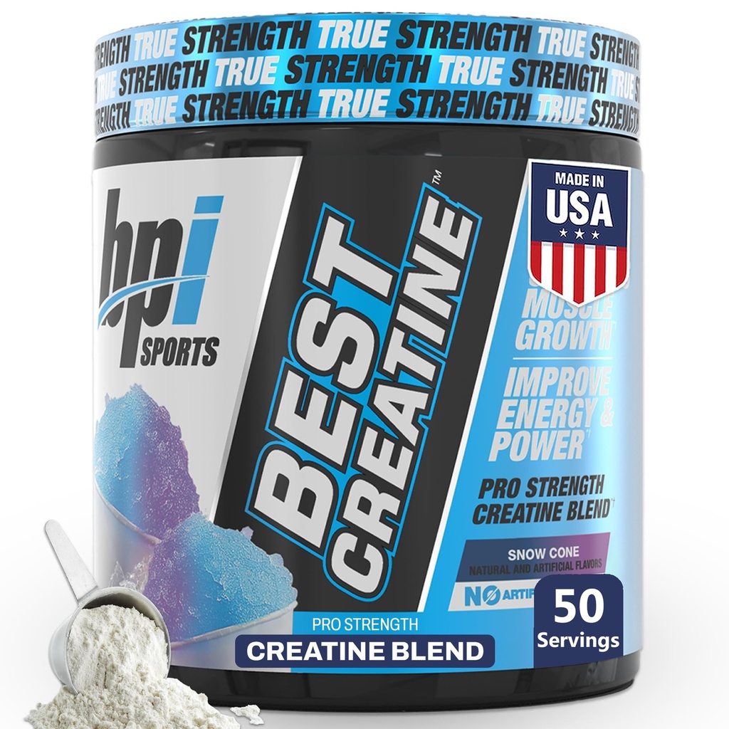 BPI Sports Best Creatine - Polvere monoidrata di creatina per uomini e donne, sale himalayano - Forza, pompa, resistenza, crescita muscolare, definizione del muscolo - No Bloat - Cono neve - 50 porzioni - 10.58 Oz