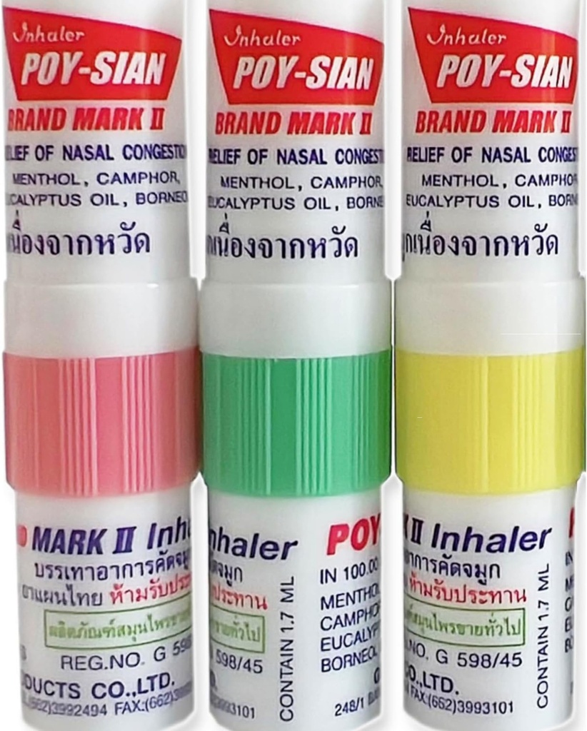POY-SIAN Mark II Menthol Aromatherapy Nasal Inhaler, Natural Herbal Remedy con raffreddamento oli essenziali Poysian (Pack of 3)