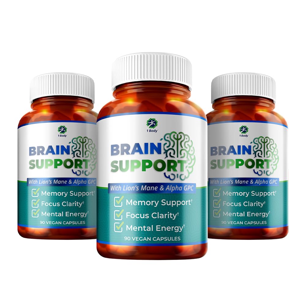 1 Body Brain Support Triple Pack, Alpha GPC e Lion's Mane Extract, 90 capsule