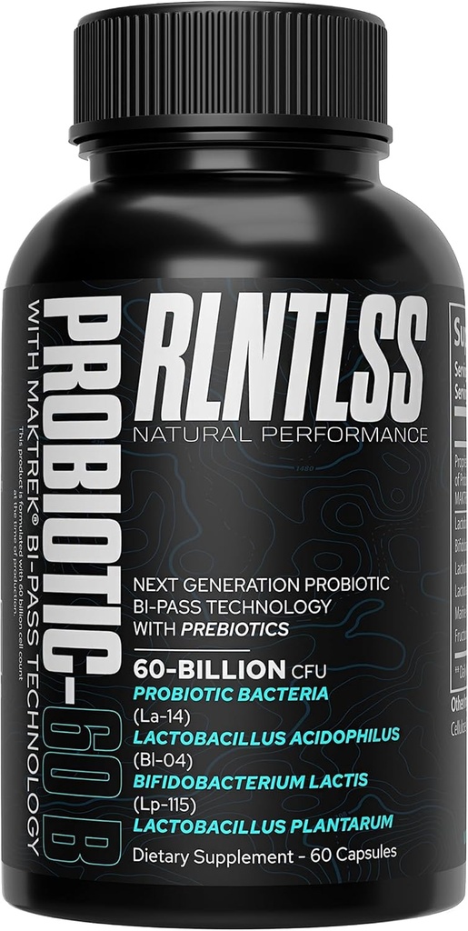 RLNTLSS - Probiotici 60 miliardi di CFU - 4 Strain Blend - Premium Supplemento - Uomini e donne - Shelf Stable Probiotic Capsule - Probiotici e Prebiotici - (60 Contessa Bottiglia)
