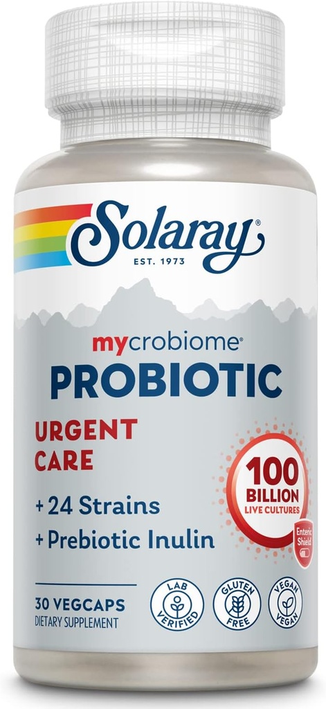 SOLARAY Mycrobiome Probiotic Urgent Care | Formulato per sostenere la digestione sana, Funzione immunitaria & More | 100 miliardi di CFU | 30 VegCaps