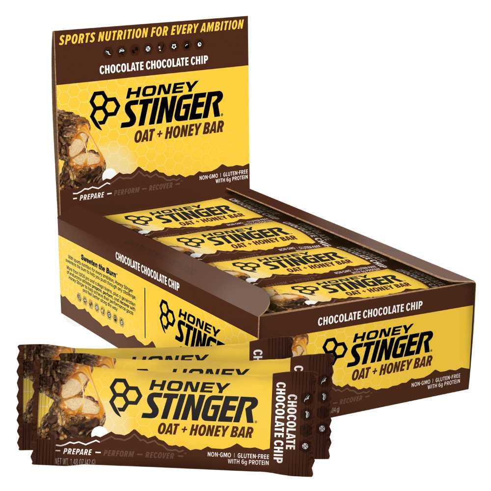 Aceto di miele + Bar di miele, Chip di cioccolato al cioccolato al cioccolato, Cibo imballato di energia per preparare per l'esercitazione, la resistenza e le prestazioni, Snack Bar di nutrizione sportiva, Pre-allenamento, Proteine, Gluten Free, Scatola di 12