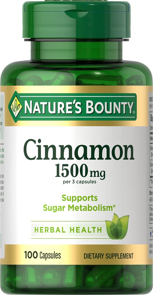 Capsule di cannella della natura, Integratore di erbe, Supporta il metabolismo dello zucchero, 1500 mg, 100 capsule