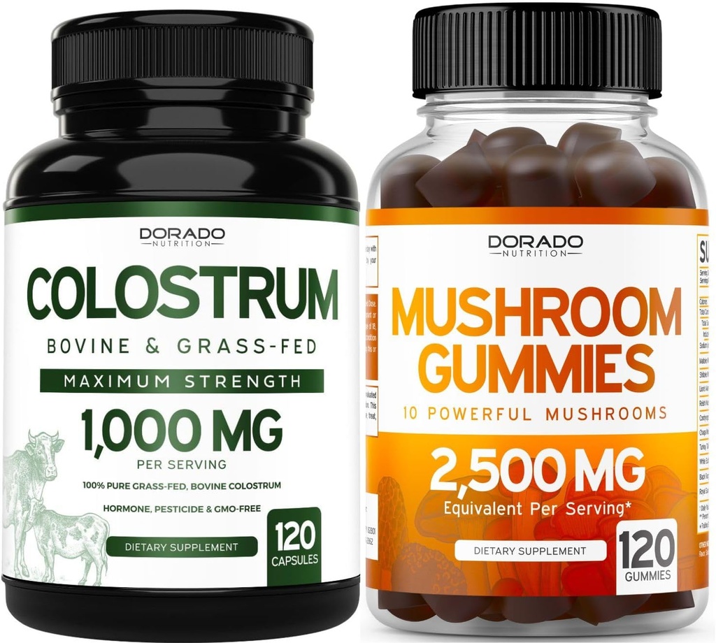 DORADO NUTRITION Colostrum Supplement 1000mg Per Serving and Mushroom Gummies (120 Count)