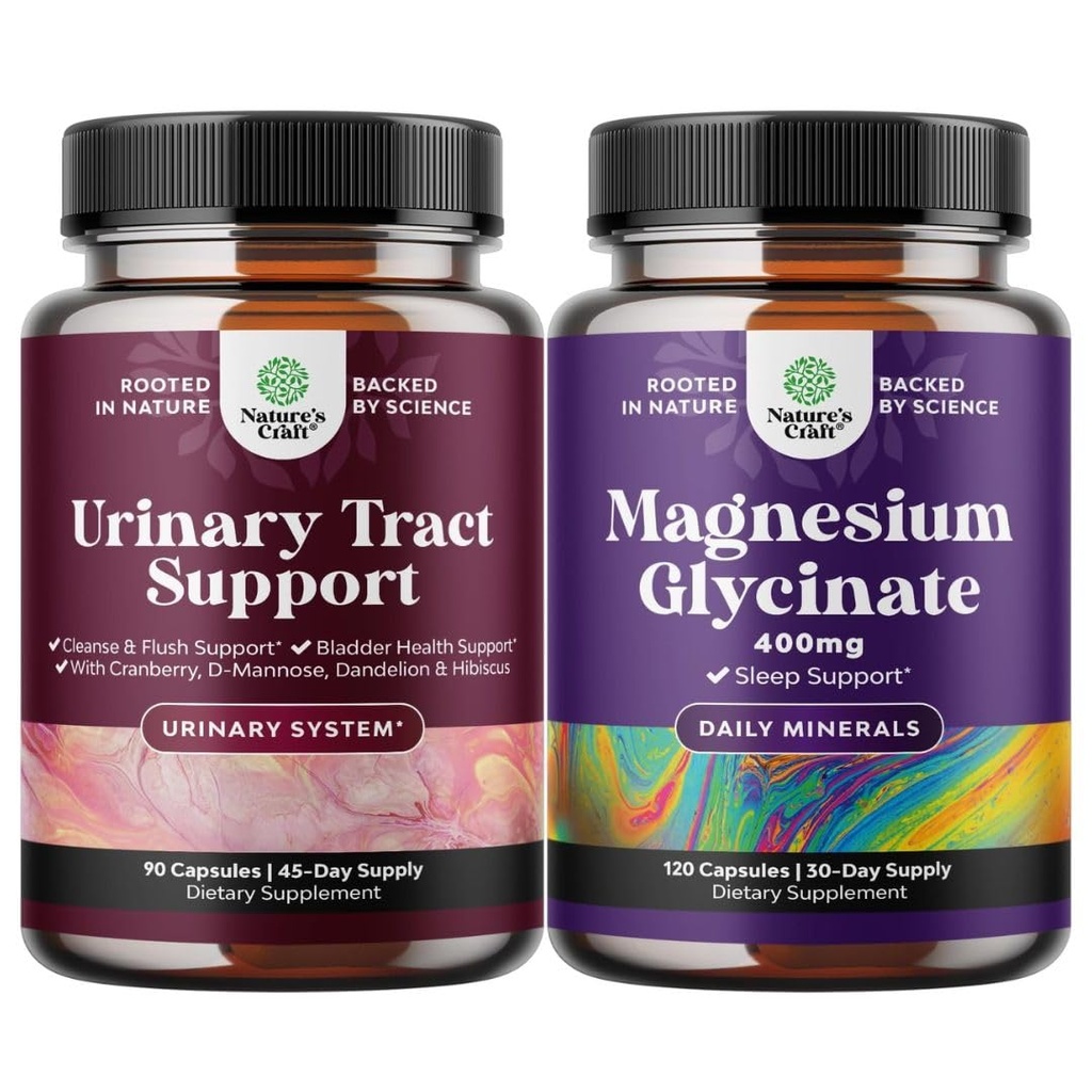 Bundle di D capsule di mannosio per la salute del tratto urinario per le donne che agiscono rapidamente Cranberry super concentrata 90ct e Pure Magnesium Glycinate 400mg per servire per il sonno del mood e relax