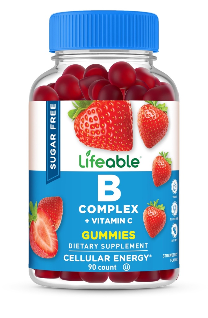Zucchero Lifeable Free Vitamin B Complex Gummies | B-Complex con Vitamina C | Grande Degustazione VIT B Complex Vitamine | Energia e Nerve Support | B Vitamine Complesso per Donne, Uomini, Adulti | 90 Gummies