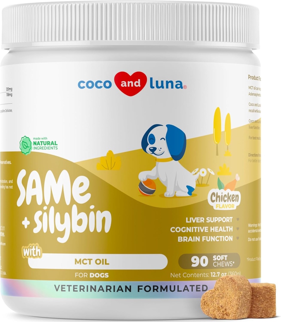 Stesso per cani - 90 Soft Chews - S-Adenosyl-L-Methionine, Integratore del fegato - Salute del cervello, promuove il supporto cognitivo, supporto del fegato (Same & Silybin Soft Chews)