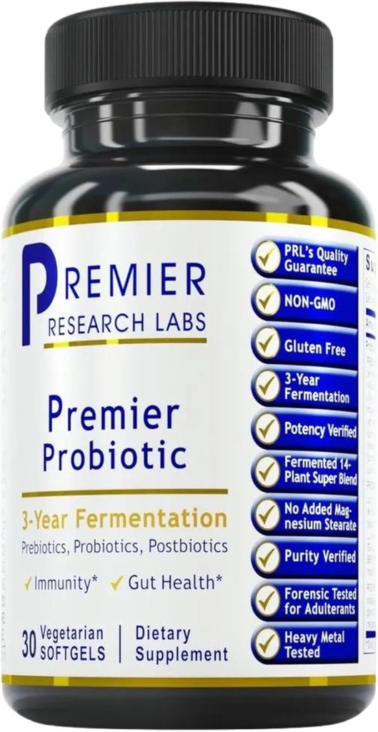 Premier Research Labs Premier Probiotics - Pre Pro Post Biotics for Women & Men, Quad Biotic, Quad Biobiotics, Prebiotics, Probiotics, Postbiotics & Phytobiotics - 30 capsule di softgel vegetariani