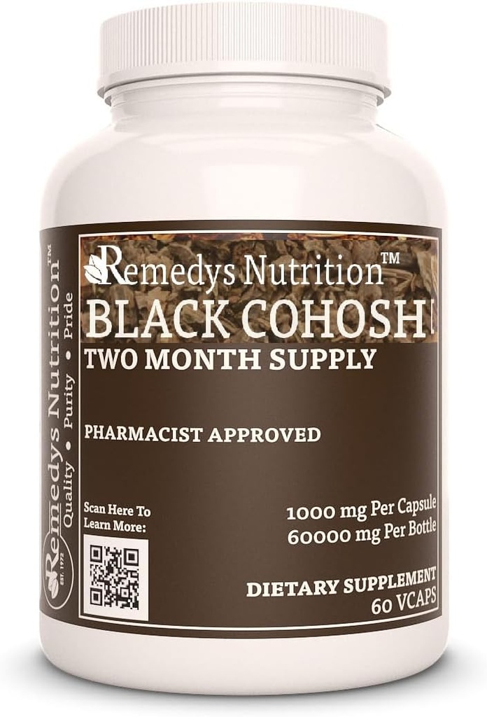 Nutrizione di Remedy Black Cohosh | 1.000 mg, 60 capsule vegane Integratore alimentare di erbe | Fornitura di due mesi