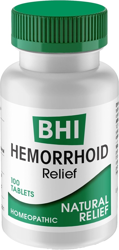 BHI Natural Hemorrhoid Soothes Burning, Swelling, Itching, Rectal Pain & Discomfort 8 Massima resistenza Ingredienti attivi omeopatici Ease dall'interno per donne & uomini - 100 compresse