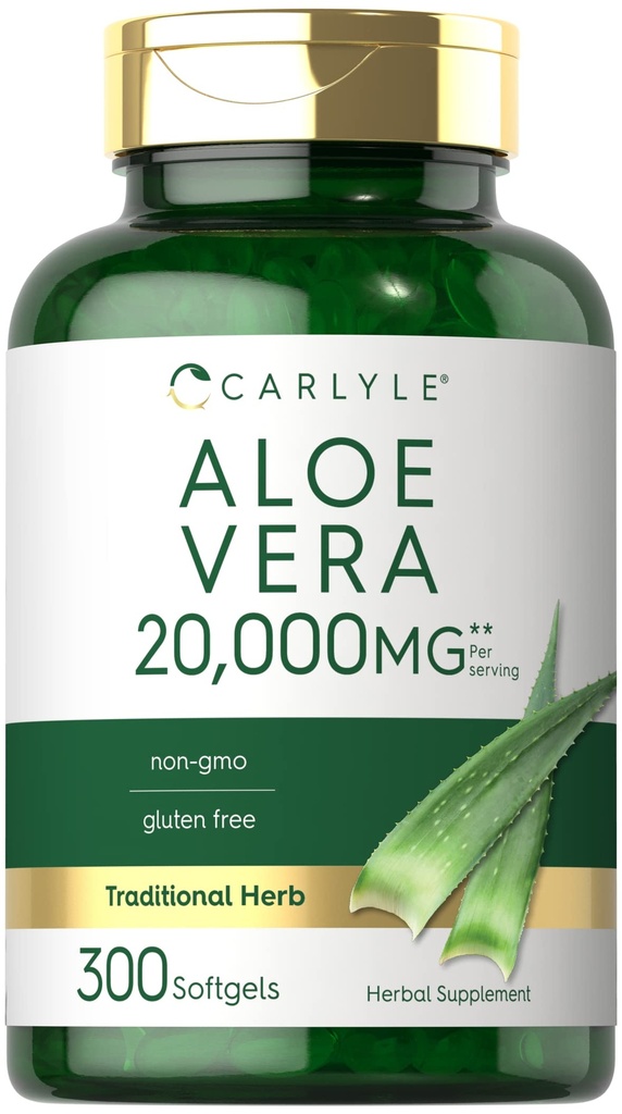 Carlyle Aloe Vera Softgel Capsule 20.000mg | 300 Count | Aloe Vera Gel Supplemento | Non OGM, Gluten Free