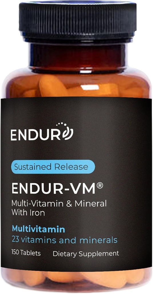 Endur-VM Multivitamin & Mineral (con ferro), Multivitamina quotidiana con minerali vitali, vitamina B, vitamina D & acido folico, senza glutine, 150 compresse