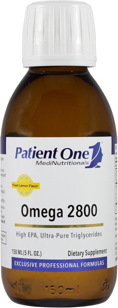 Un paziente Omega 2800 Liquido | Supplemento al cuore di supporto, salute cognitiva e congiunta* | Olio di pesce Omega-3 ad alta potenza | Limone Flavor | 5 fl oz