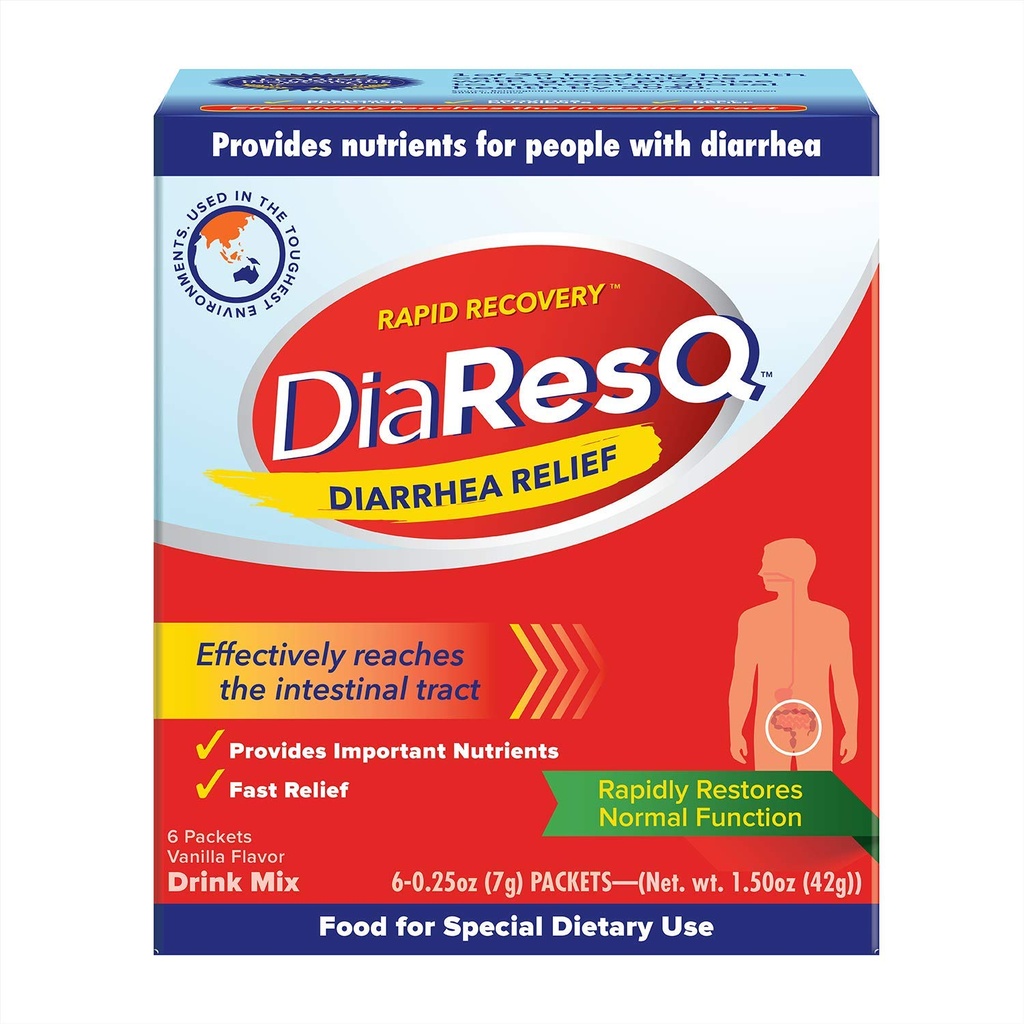 DiaResQ Diarrea e supporto immunitario Miscela di bevanda di colostrum per adulti, 6 Ct, recupero rapido, aiuta a ripristinare la funzione intestinale normale, Vanilla Flavor