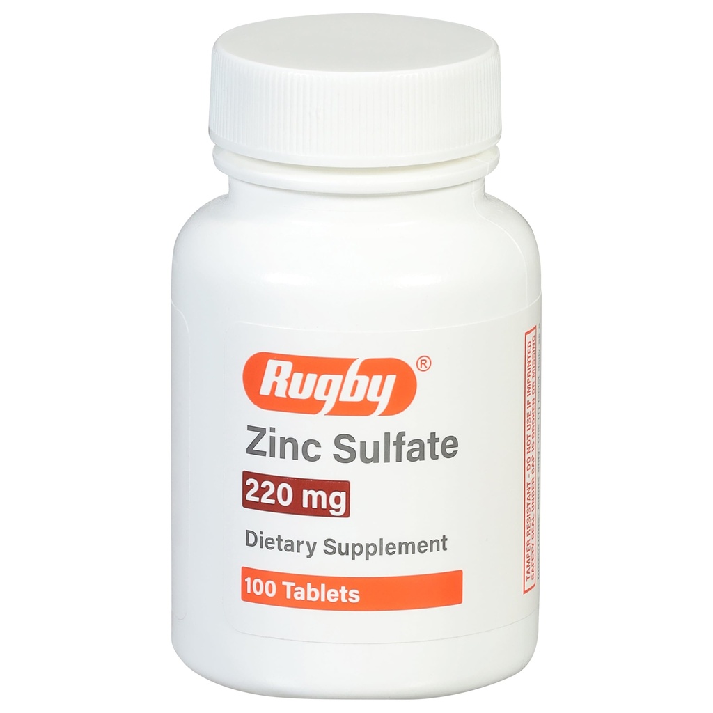 Rugby Zinc Sulfate 220 mg compresse - Realizzate con Zinc Sulfate Heptahydrate - Supplemento dietetico - 100 Conte (1 Confezione)