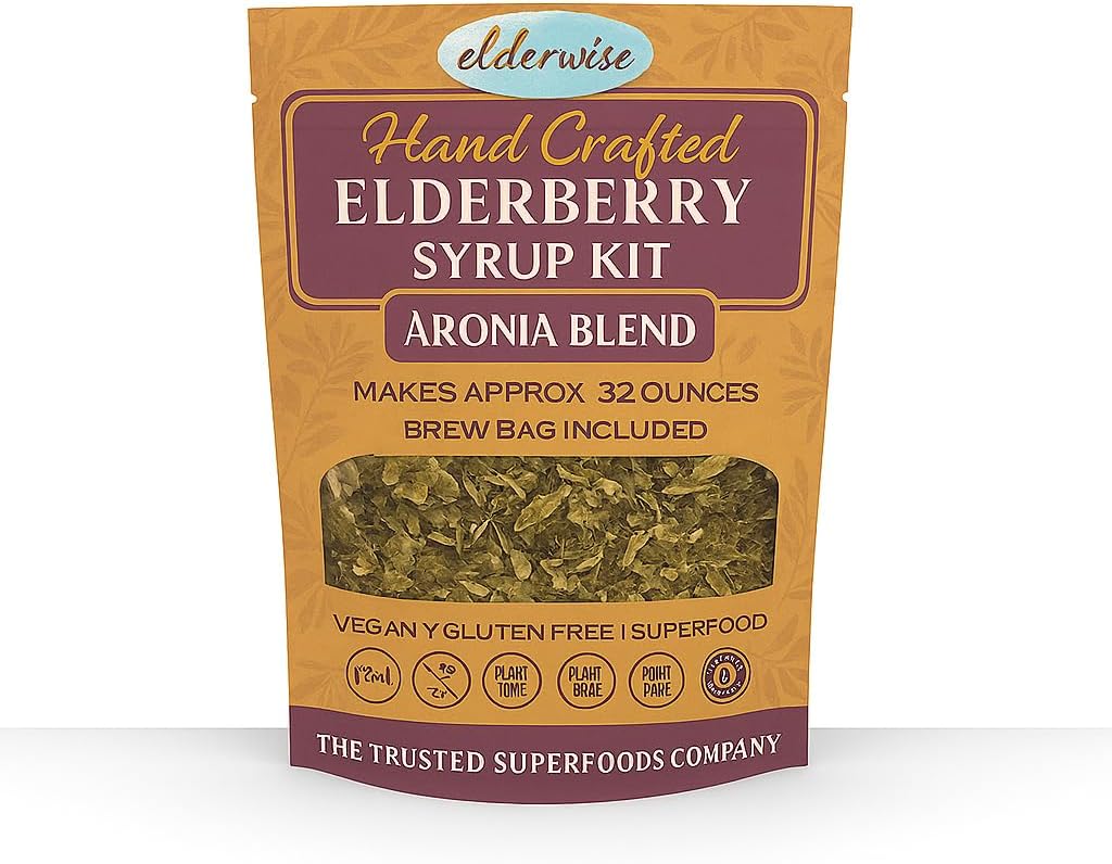 Elderwise Elderberry Aronia Berry Syrup Kit - Elderberries, Aronia Berries, Rosehips, Ginger, Echinacea, Cinnamon, and Cloves, Makes 32oz of Syrup, Brewing Bag Incluso