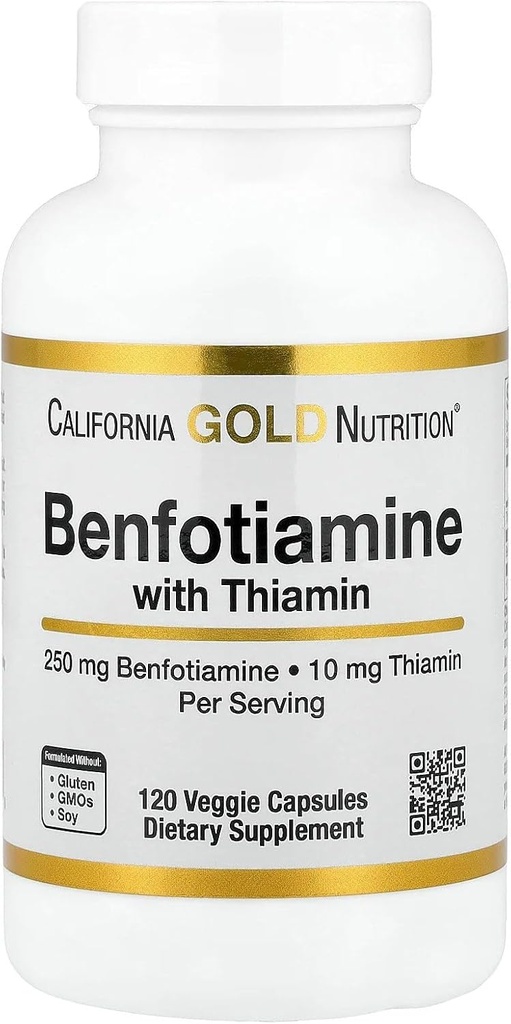 California Oro Nutrizione Benfotiamine con Thiamine, 250 mg, 120 capsule vegetali