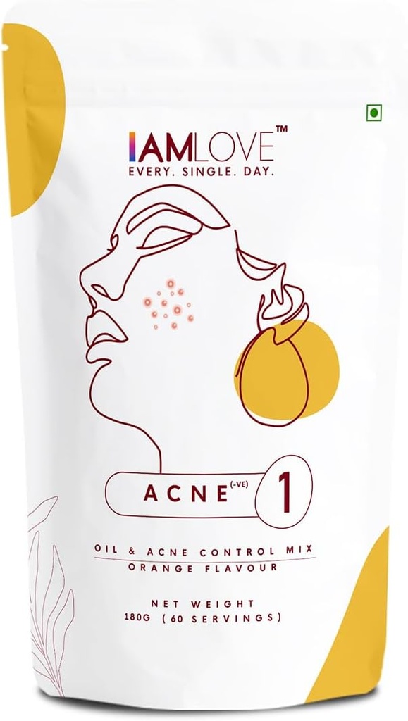 I AM LOVE Acne Negative Supplement Powder - 180g Per gli uomini e le donne | Ridurre l'olio di Eccessiva, Mild to Moderate Acne Pimples & Open Pores | Integratore cutaneo a base vegetale con vitamine del complesso B, Zinco, Cromo