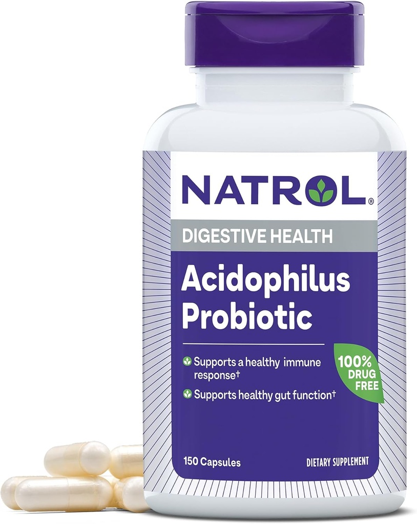 Natrol Acidophilus Probiotic 100 mg, Supplemento dietetico per la funzione sana del fegato, capsule di salute digestiva per adulti, 150 capsule, fino a un 50 giorni di alimentazione
