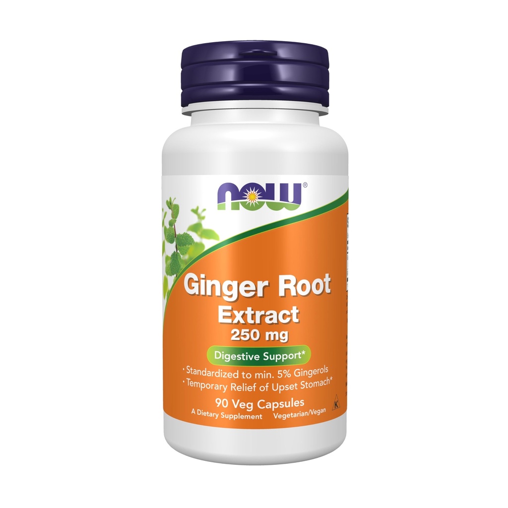NOW Integratori alimentari, Estratto di radice di zenzero 250 mg, Rilievo temporaneo di Stomach di Upset*, Supporto digestivo*, 90 capsule di veg