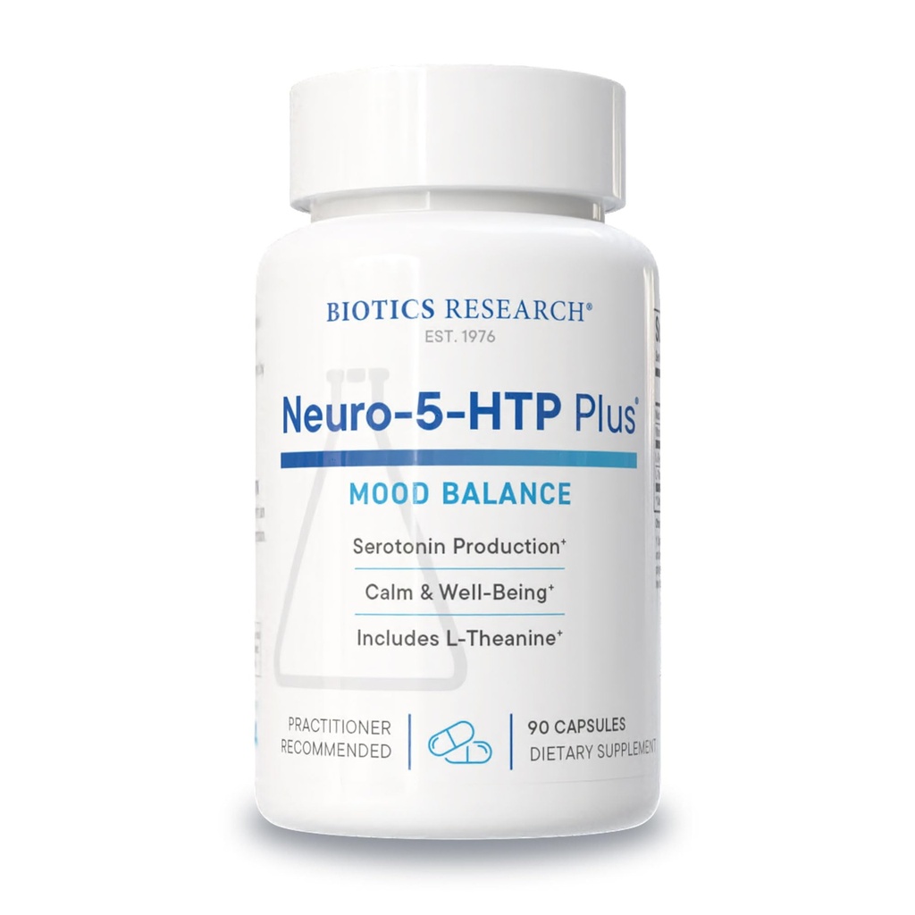 Biotics Research Neuro 5 HTP Plus Supporto neurologico, attività cerebrale calma, modelli di sonno sano, senso generale di benessere, promuove il rilassamento, Precursore della serotonina, L Theanine, 90 capsule