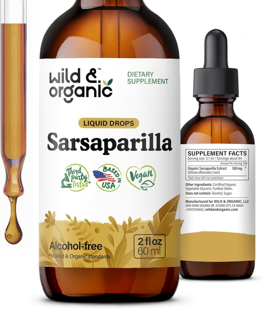 Gocce di radice di Sarsaparilla selvatica e organica - Gocce di Detox Cleanse - Tintura a base di polvere di Sarsaparilla - Vegan, Zucchero & Alcol-Free Liquid Supplement - 2 fl oz