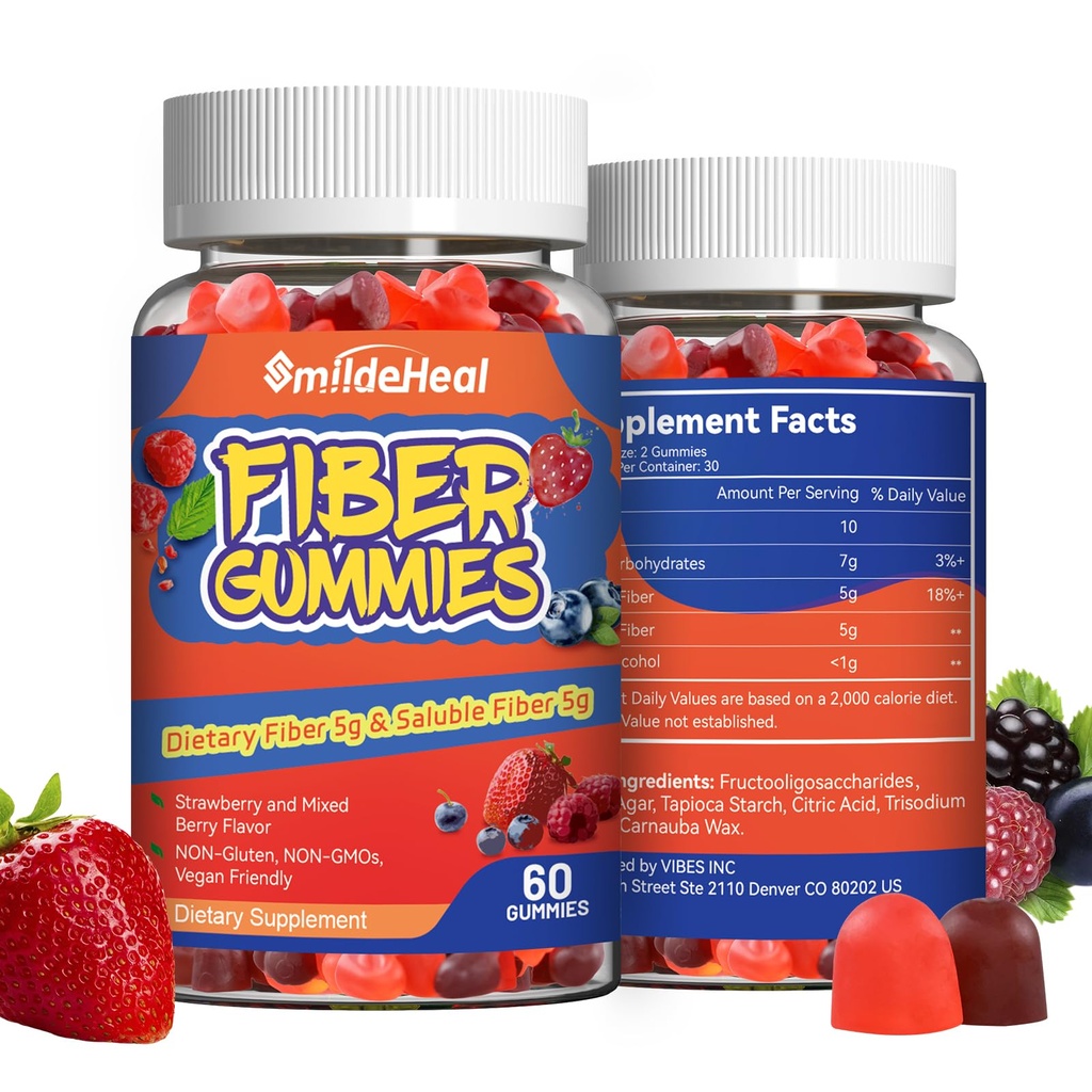 Fiber Gummies, Fibra alimentare, per le donne e gli uomini, Gut Health Support, Non OGM, Non-Gluten, Vegan, Misto Berry e Fragola Flavor, 120 Conte Gummies