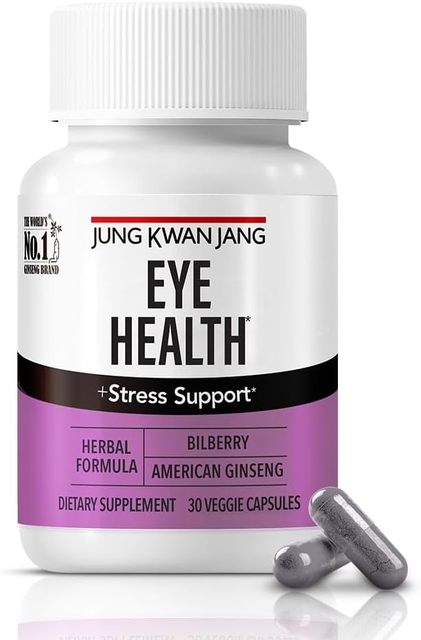 JUNG KWAN JANG Supporto per la salute degli occhi con Bilberry (166mg) e American Ginseng (143mg) per la cura della vista, Strain occhio ridotto, Supporto cognitivo, 30 capsule per uomini e donne