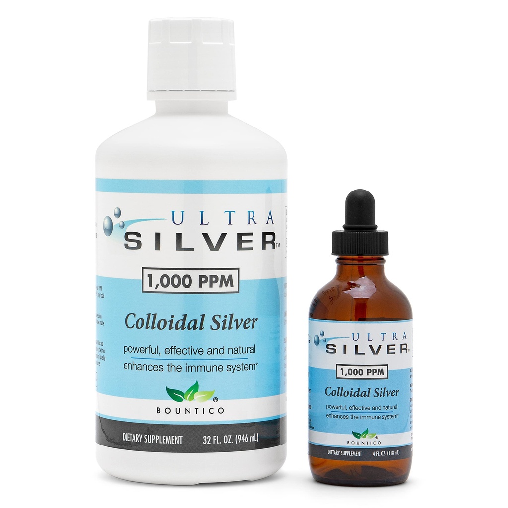 Ultra Silver® Colloidal Silver | 1.000 PPM, 32 Oz (946mL) | Supplemento minerale | True Colloidal Silver - Bottiglia Dropper 4 oz (Empty) Inclusa per la Dispensazione!