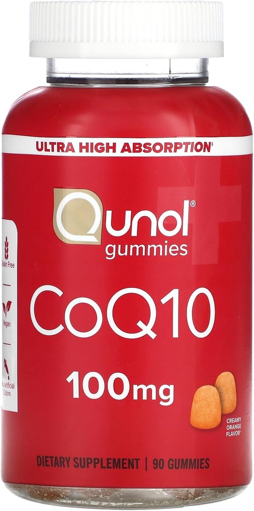 Qunol CoQ10 Gummies, CoQ10 100mg, Delicious Gummy Supplements, Coenzyme Q10 aiuta a sostenere la salute del cuore, Vegan, Gluten Free, Ultra High Absorption - 90 Count