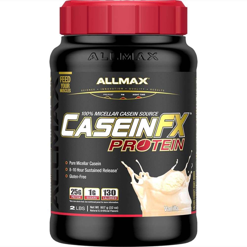 ALLMAX Casein-FX Protein, Vanilla - 2 lb - 25 Grammi di Proteine Slow-Release per Scoop - Carbo basso & Zero Aggiunto Zucchero - Circa 27 Serve